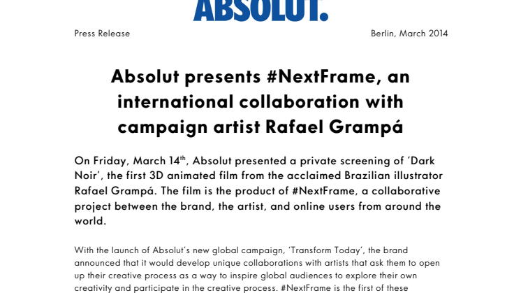 Absolut presents #NextFrame, an international collaboration with campaign artist Rafael Grampá