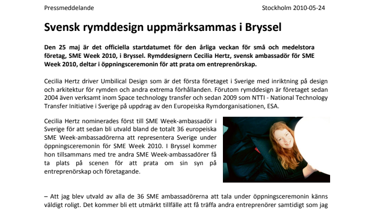 Svensk rymddesign uppmärksammas i Bryssel