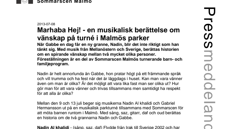 Marhaba Hej! - en musikalisk berättelse om vänskap på turné i Malmös parker