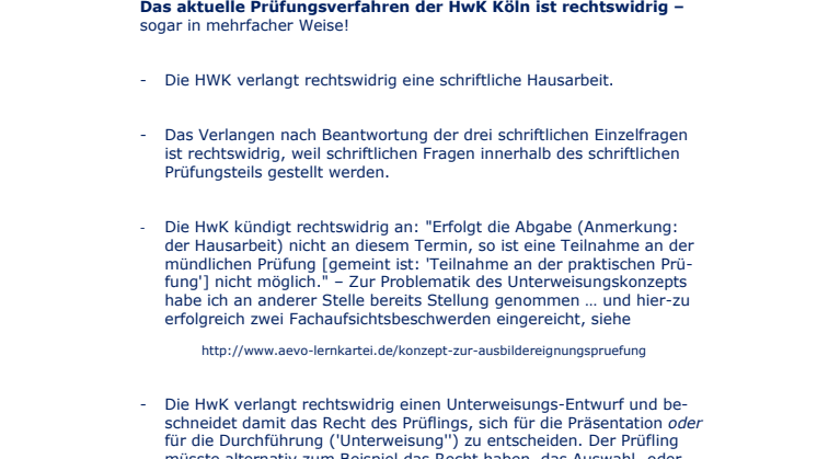 Rechtswidrige Ausbildereignungsprüfung bei der HwK Köln