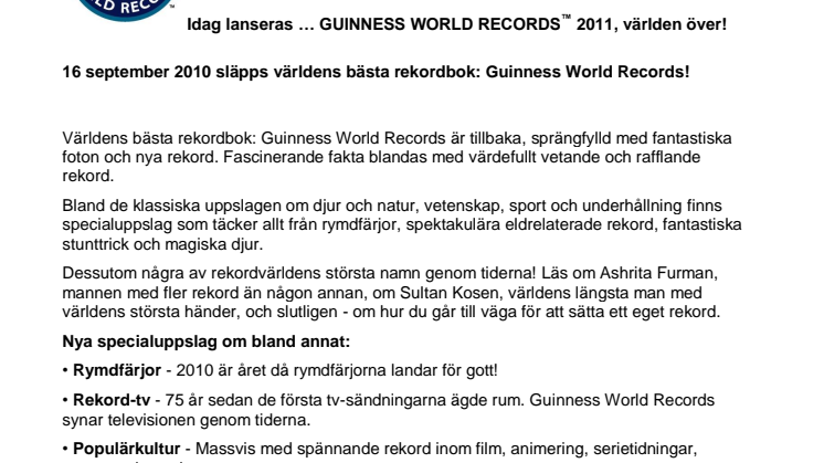 Guinness World Records 2011: Världens bästa rekordbok släpps idag - världen över!
