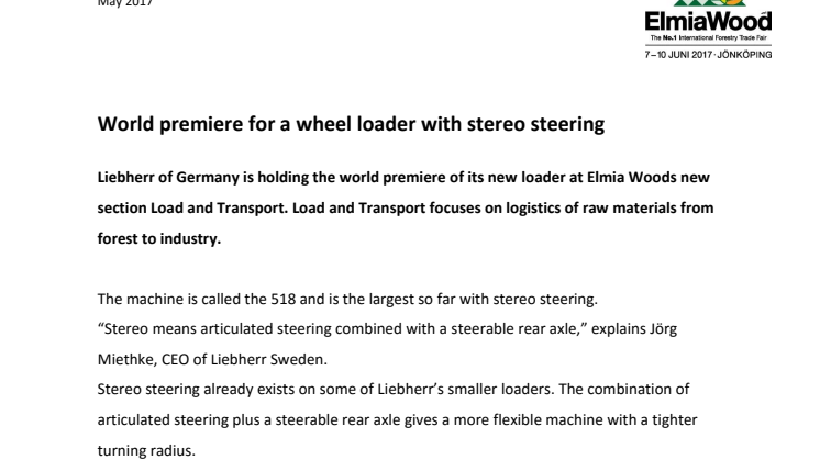 World premiere for a wheel loader with stereo steering