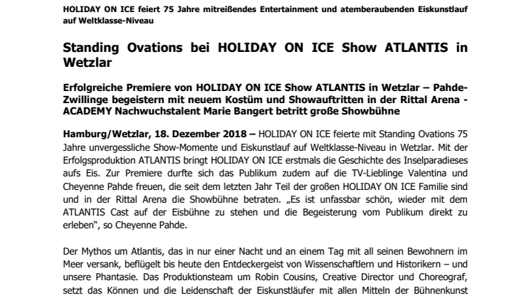 Standing Ovations bei HOLIDAY ON ICE Show ATLANTIS in Wetzlar