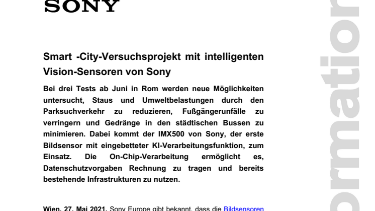 Smart-City-Versuchsprojekt mit intelligenten Vision-Sensoren von Sony