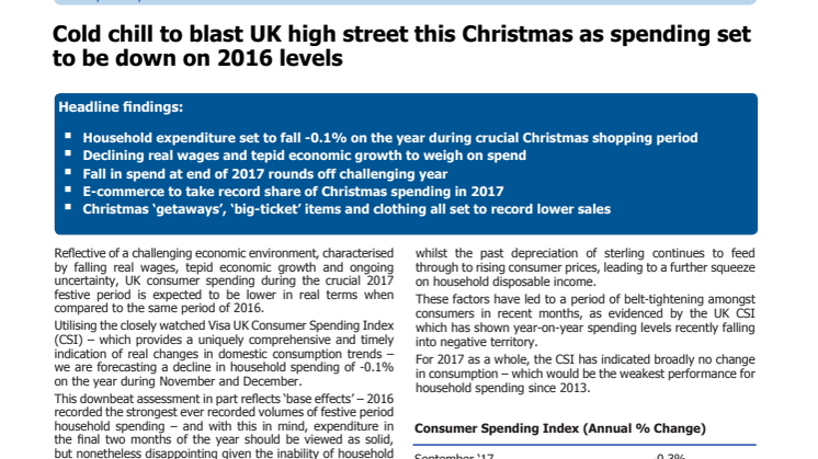 Cold chill to blast UK high street this Christmas as spending set to be down on 2016 levels