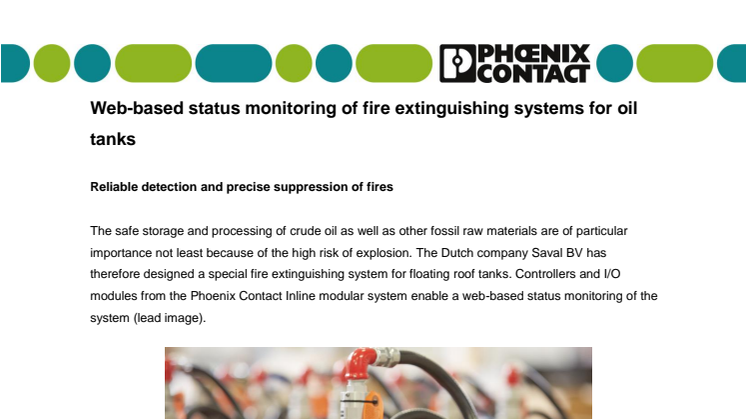 Web-based status monitoring of fire extinguishing systems for oil tanks