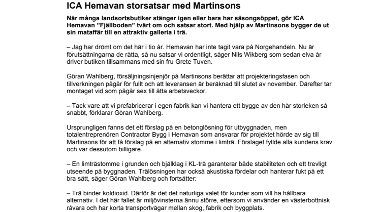 ICA Hemavan storsatsar med Martinsons