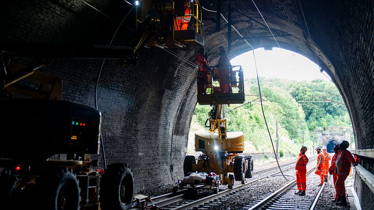 Engineers installing digital signalling between Welwyn Garden City and Hitchin