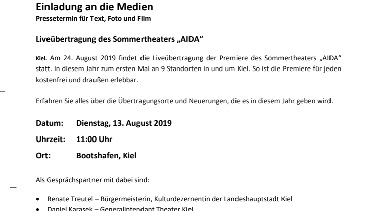 Informationen zu dem morgigen Pressetermin zur Liveübertragung der Premiere von "AIDA"