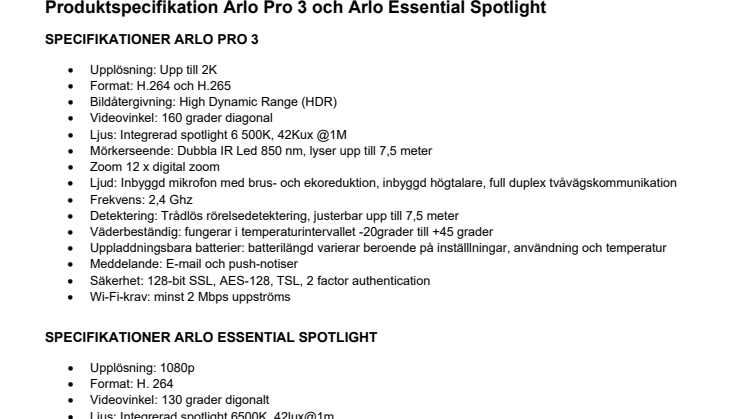 Produktspecifikation Arlo .pdf