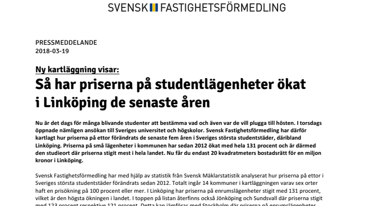 Ny kartläggning visar: Så har priserna på studentlägenheter ökat  i Linköping de senaste åren