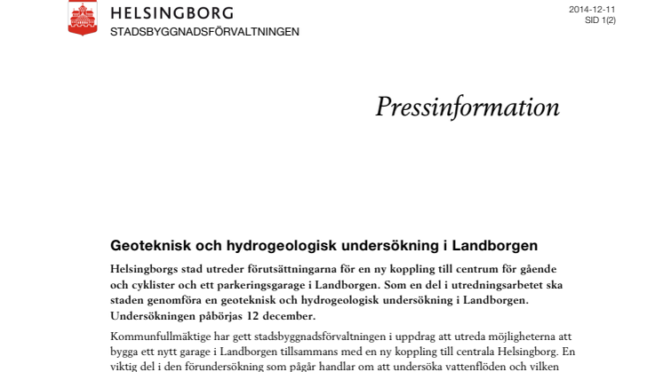 Geoteknisk och hydrogeologisk undersökning i Landborgen