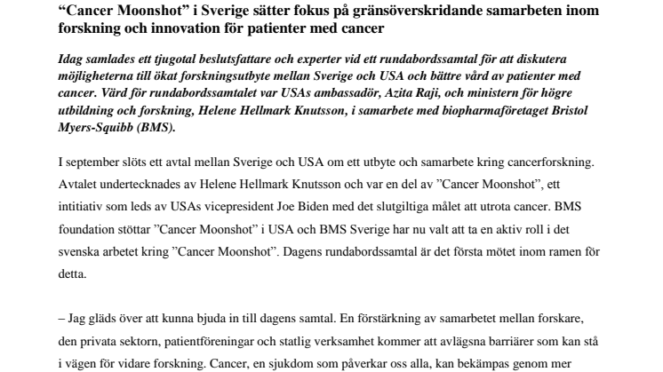 “Cancer Moonshot” i Sverige sätter fokus på gränsöverskridande samarbeten inom forskning och innovation för patienter med cancer
