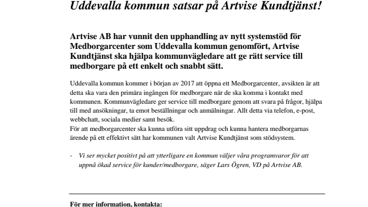 Uddevalla kommun satsar på Artvise Kundtjänst!
