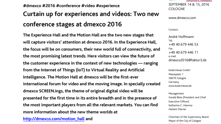 Curtain up for experiences and videos: Two new conference stages at dmexco 2016