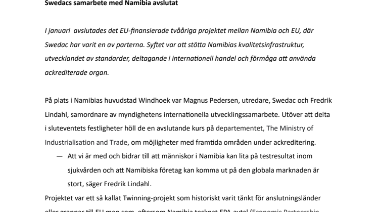 Swedacs samarbete med Namibia avslutat