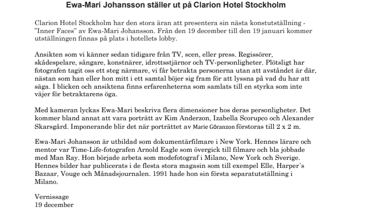 Ewa-Mari Johansson ställer ut på Clarion Hotel Stockholm