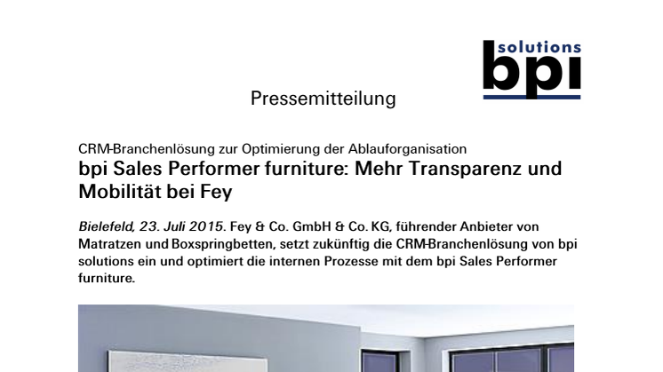 bpi Sales Performer furniture: Mehr Transparenz und  Mobilität bei Fey