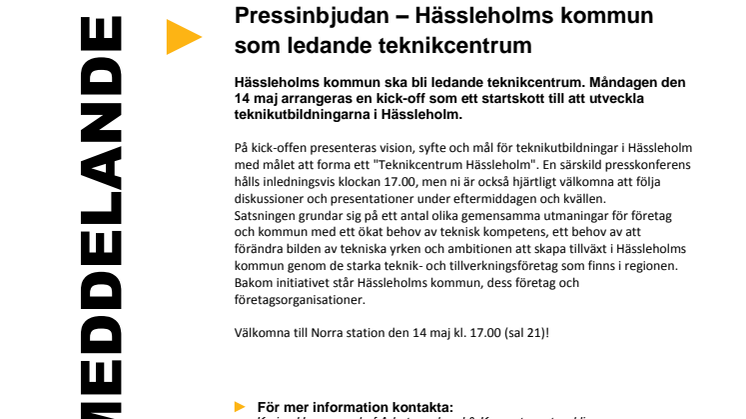 Pressinbjudan: Hässleholms kommun som ledande teknikcentrum