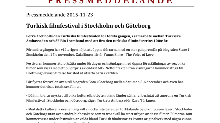 Turkisk filmfestival i Stockholm och Göteborg