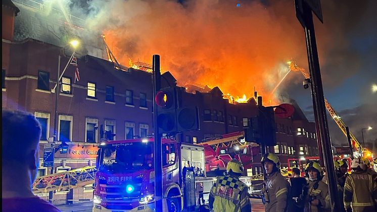 Fire at Forest Gate police station. Credit: LFB