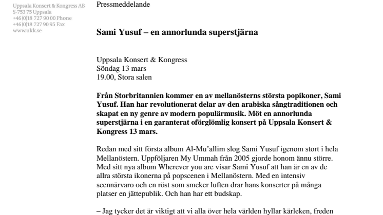 Sami Yusuf – en annorlunda superstjärna 13 mars 19.00