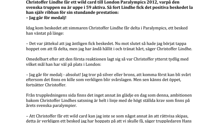 Paralympiskt wild card till Christoffer Lindhe