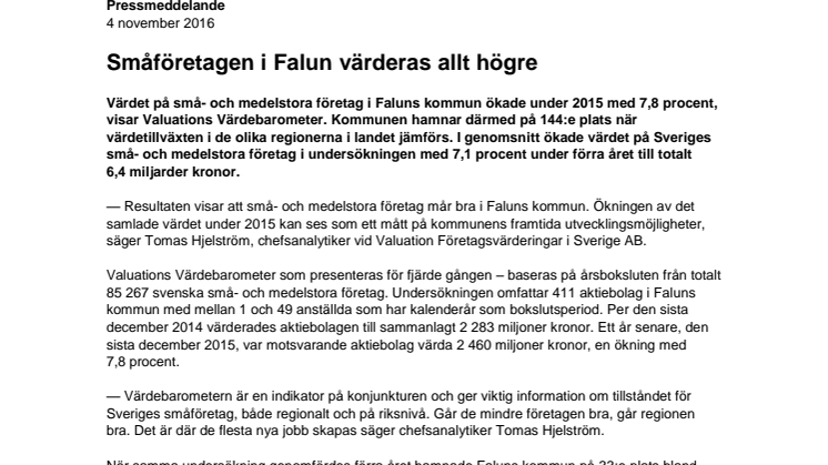 Värdebarometern 2015 Faluns kommun