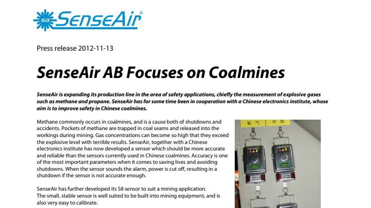 SenseAir AB Focuses on Coalmines