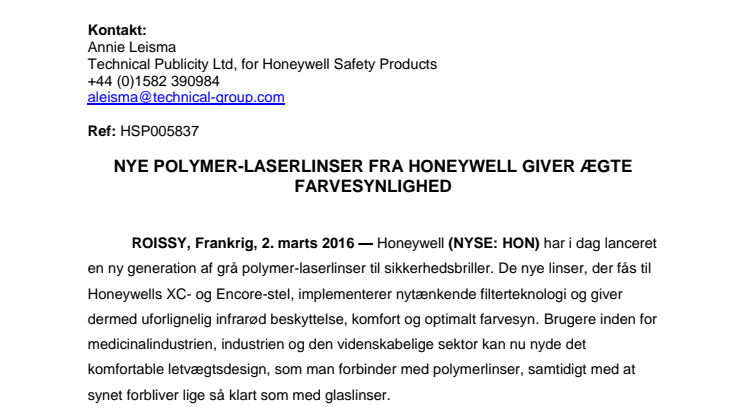  Nye polymer-laserlinser fra Honeywell giver ægte farvesynlighed