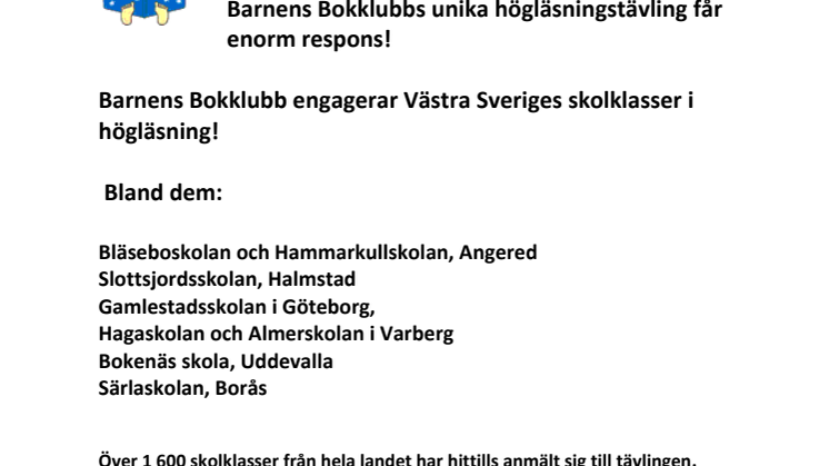 Barnens Bokklubb engagerar Västra Sveriges skolklasser i högläsning!