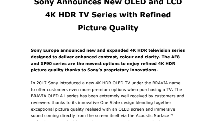 Sony viser frem årets nye OLED- og 4K HDR TV-er på CES