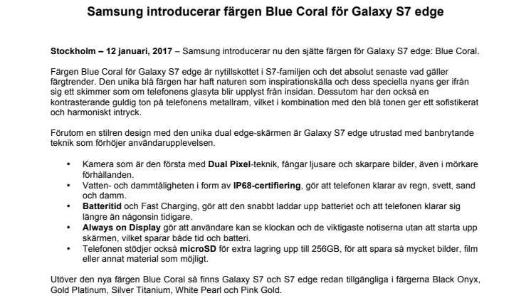 Samsung introducerar färgen Blue Coral för Galaxy S7 edge