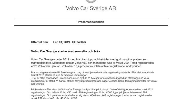 Volvo Car Sverige startar året som etta och tvåa
