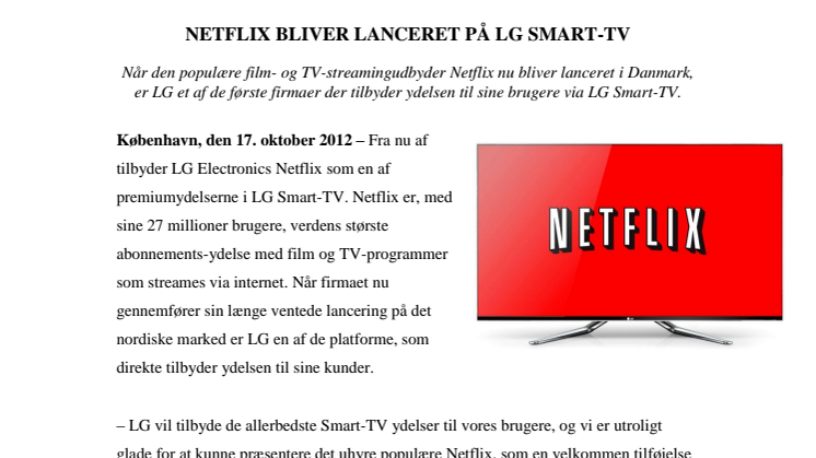 NETFLIX BLIVER LANCERET PÅ LG SMART-TV