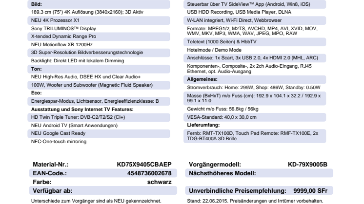 KD-75X9405C von Sony
