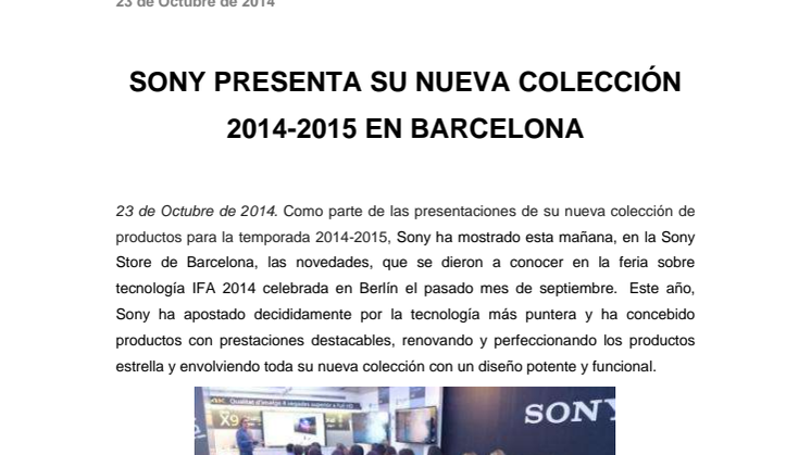 SONY PRESENTA SU NUEVA COLECCIÓN 2014-2015 EN BARCELONA