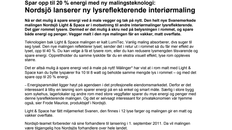 Nordsjö lanserer ny lysreflekterende interiørmaling