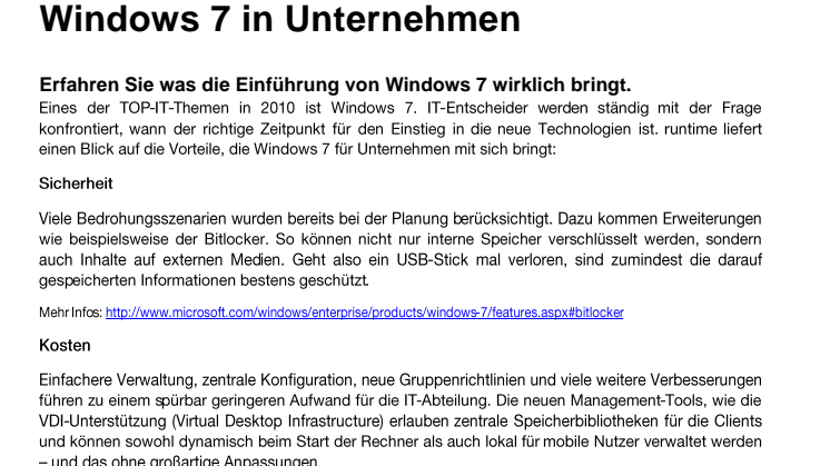 Windows 7 in Unternehmen