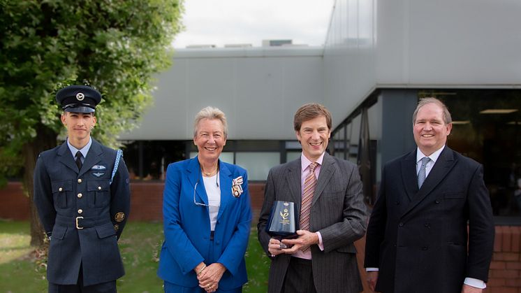 Adrian Dickens, Adder CEO, is presented the Queen's Award for Enterprise by Lord Lieutenant, Mrs Julie Spence OBE QPM