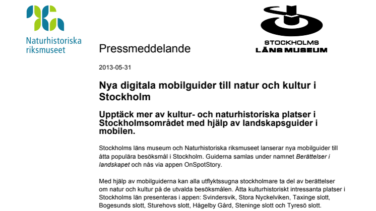 Nya digitala mobilguider till natur och kultur i Stockholm