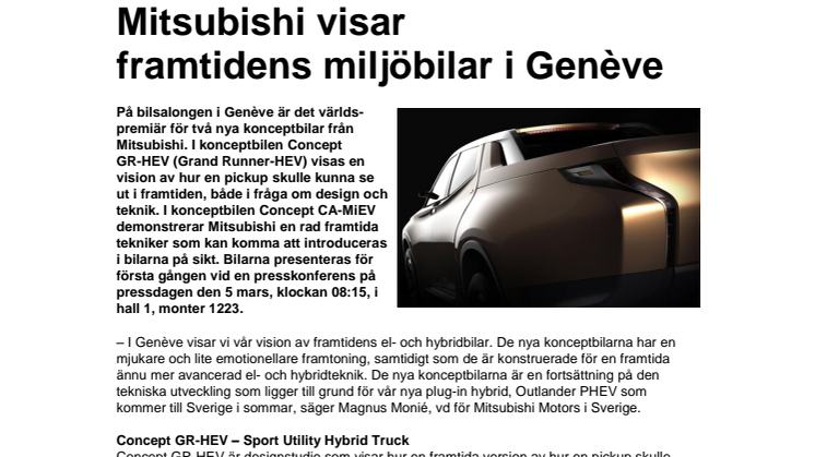 Mitsubishi visar framtidens miljöbilar i Genéve