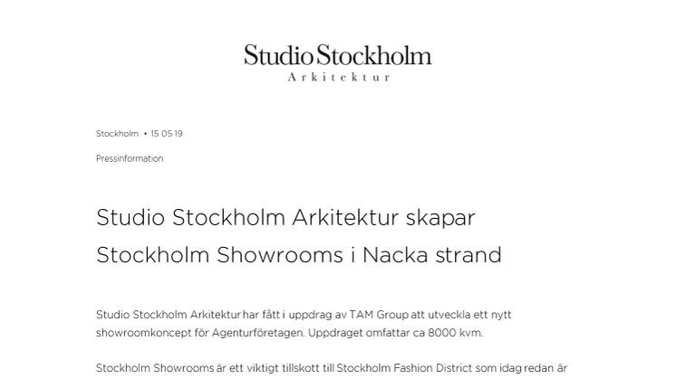 Pressinformation Studio Stockholm Arkitektur