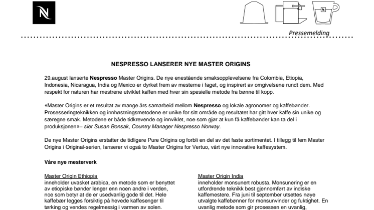 Nespresso lanserer Master Origin 