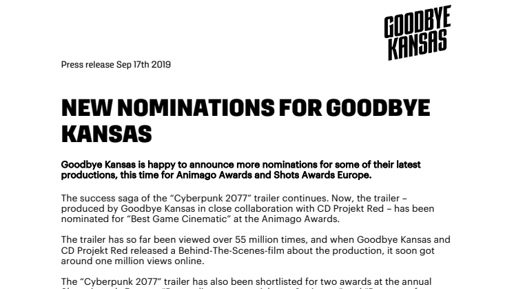 New nominations for Goodbye Kansas