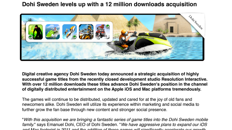 Dohi Sweden levels up with a 12 million downloads acquisition