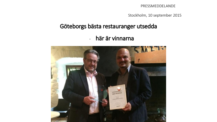 Göteborgs bästa restauranger utsedda - här är vinnarna 