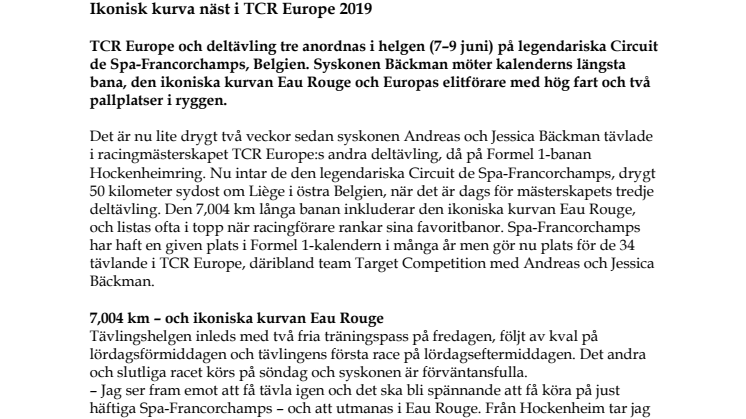 Ikonisk kurva näst i TCR Europe 2019