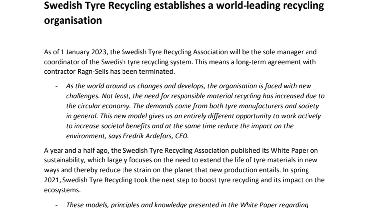 Press Release - The Swedish Tyre Recycling establish a world-leading recycling organisation.pdf