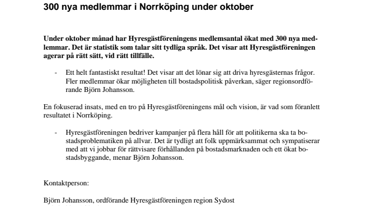 300 nya medlemmar i Norrköping under oktober